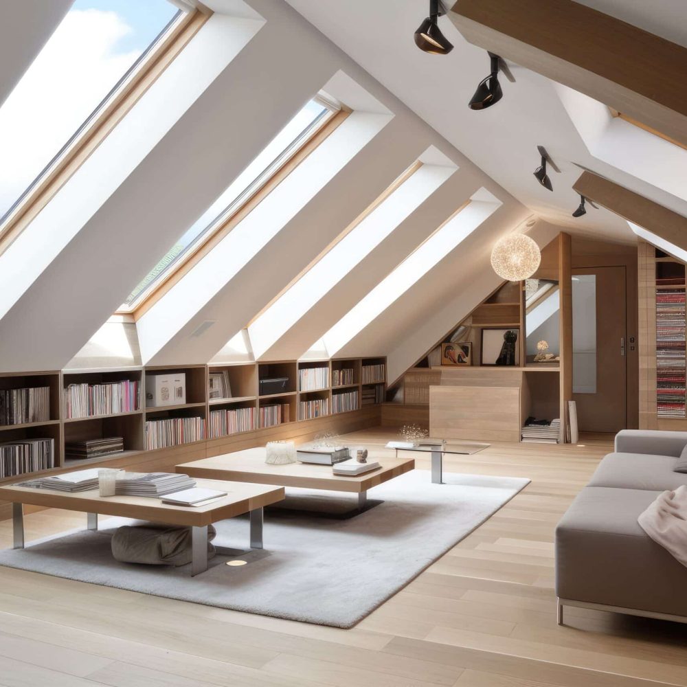 Dressing sous pente tiroirs et étagère minimaliste