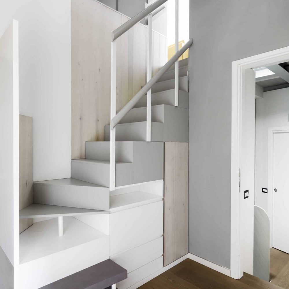 Meuble de rangement sous escalier blanc trois tiroirs