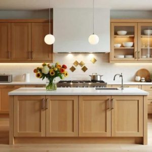 Configuration d’une cuisine en L avec un îlot central