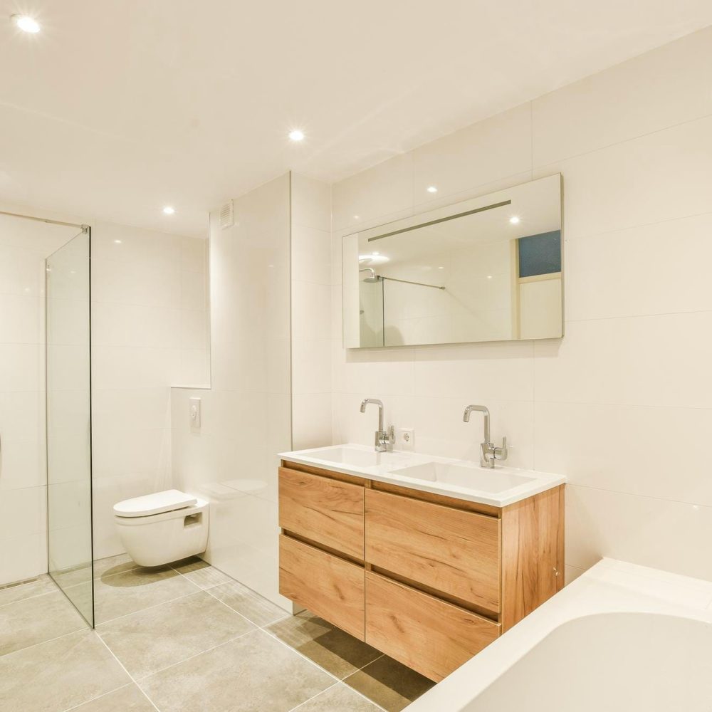 Double vasque avec meuble en bois massif